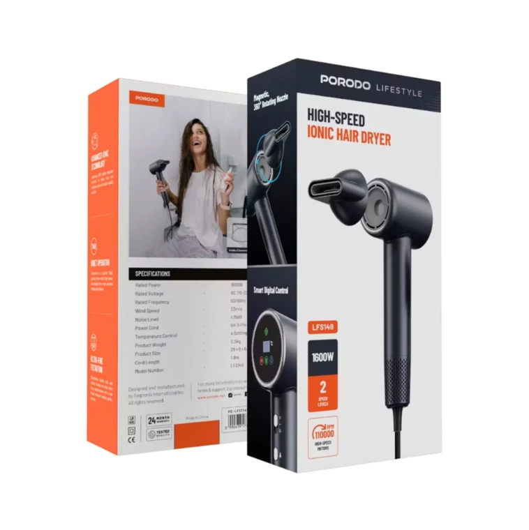 Porodo Lifestvle 1600W Digital Hair Drver with Adiustable Mode & Speed - Black